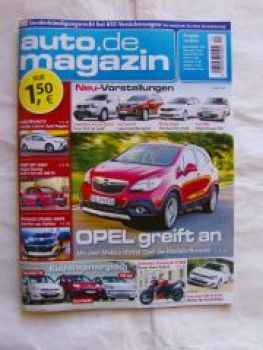 auto.de magazin 12/2012 Opel Mokka,Ampera,Peugeot Onyx