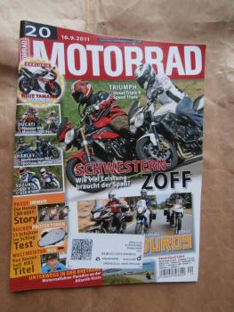 Motorrad 20/2011 Ducati Monster 696,1100 Evo, Triumph Speed Triple vs. R,Harley Sportster Iron 883 vs. Nighster 1200,