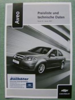 Chevrolet Aveo Preisliste 1/2007 NEU
