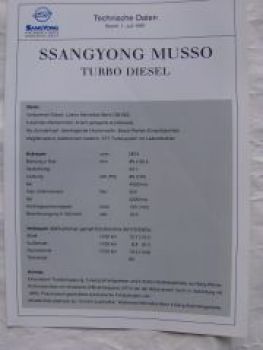 Ssangyong Musso Turbo Diesel Technische Daten