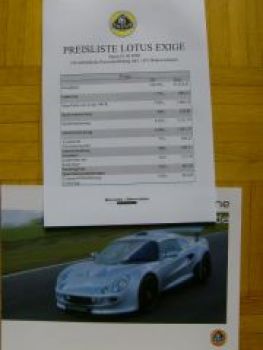 Lotus Exige Prospekt +Preisliste 6/2000 NEU