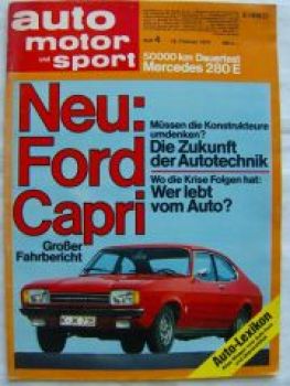 ams 4/1974 Mercedes 280E /8 Dauertest,Ford Capri II