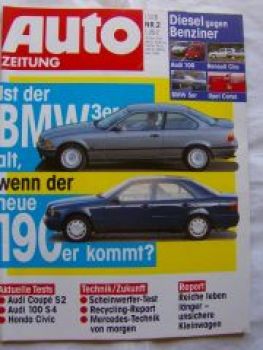 Auto Zeitung 2/1992 Benziner vs. Diesel Audi 100 C4,E34,Corsa A,