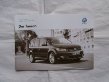 VW Touran Mdj.2013 13.12.2012 Preisliste NEU