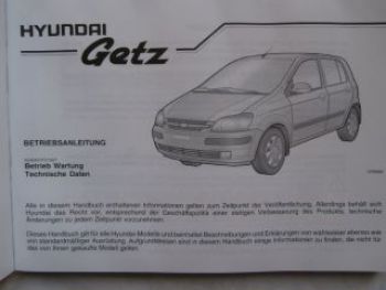 Hyundai Getz Betriebsanleitung 2004 Rarität