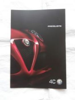 Alfa Romeo 4C Prospekt März 2013 +Preisliste Rarität