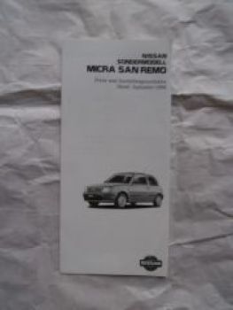 Nissan Micra San Remo September 1998 Preisliste Rarität