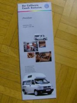VW Preisliste T4 California Coach.Excluisve Mai 1999 NEU