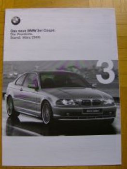 BMW Preisliste 3er Coupe E46 4/1999 320ci 323ci 328ci