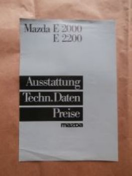 Mazda E2000 + E2200 Ausstattung Techn.Daten Preise 1/1985