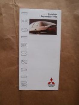 Mitsubishi Preisliste September 1993 Rarität