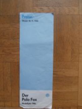 VW Polo Fox Typ86 Mdj.1986 Stand:18.11.1985