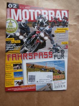 Motorrad 2/2011 Honda CBR600F,Triumph Speed Triple alt/neu,M-Tec BMW HP2 Megamoto Sport,Honda Hornet 600