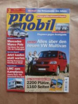 pro mobil 3/2003 VW T5 Multivan,Eura Mobil Sport 500MS,Charthago