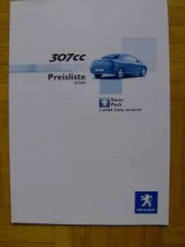 Peugeot 307 CC Preisliste 9/2004 Swiss Pack NEU