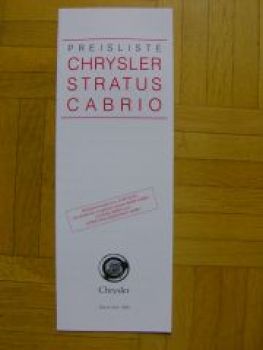 Chrysler Stratus Cabrio 4/1998 Preisliste NEU