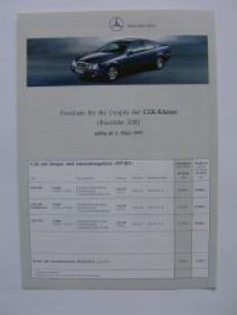 Mercedes Benz Preisliste CLK-Coupes W208 3/1997 NEU