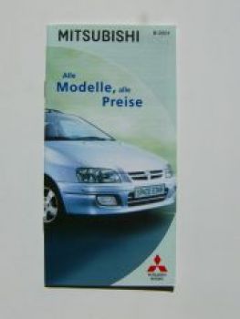 Mitsubishi alle Modelle Preisliste 8/2001 NEU