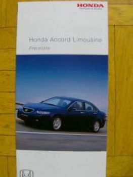 Honda Accord Limousine Preisliste 2/2003 NEU