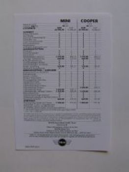 Rover Mini +Cooper Preisliste Mai 1999 NEU MKVII