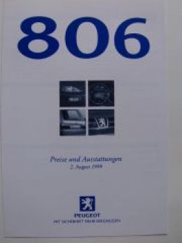 Peugeot 806 Preisliste 8/1999 NEU