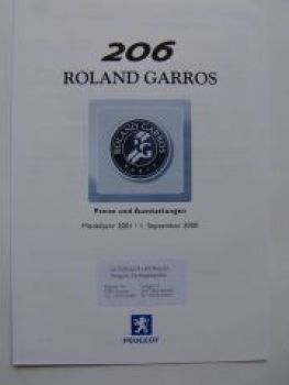Peugeot 206 Roland Garros Preisliste 9/2000 NEU