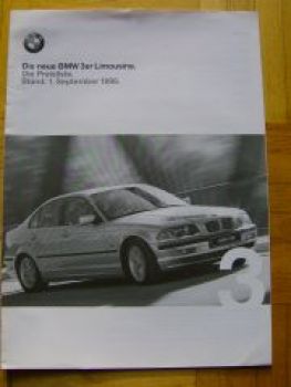 BMW Preisliste 3er Limousine E46 318i-328i+320d 1998