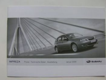 Subaru Impreza Preisliste Januar 2009 NEU