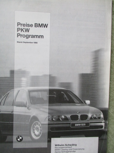 BMW 3er E36 5er E34 7er E38 8er E31 Preisliste Pricelist von Januar 1995