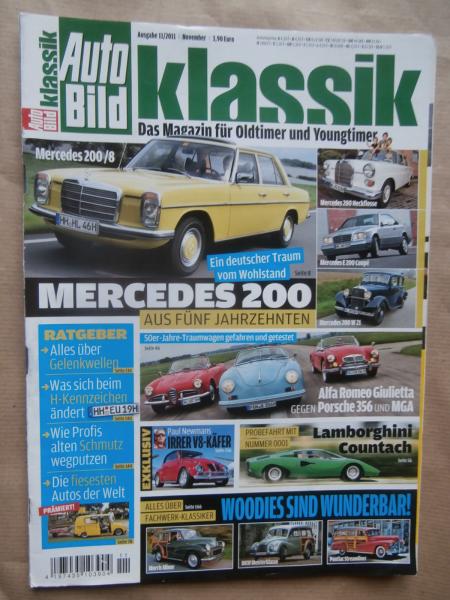Auto Bild klassik 11/2011 200/8 W114,E200 C124,Giulietta vs. 356 vs. MGA,Countach,Morris Minor,DKW Meisterklasse