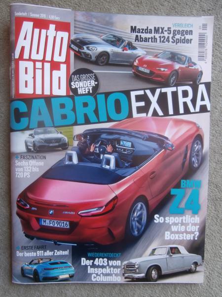 Auto Bild Cabrio Extra Sommer 2019 Mazda MX-5 vs. Abarth 124 Spider,BMW Z4, Peugeot 403,911 (992),Mustang V8 v. DB11
