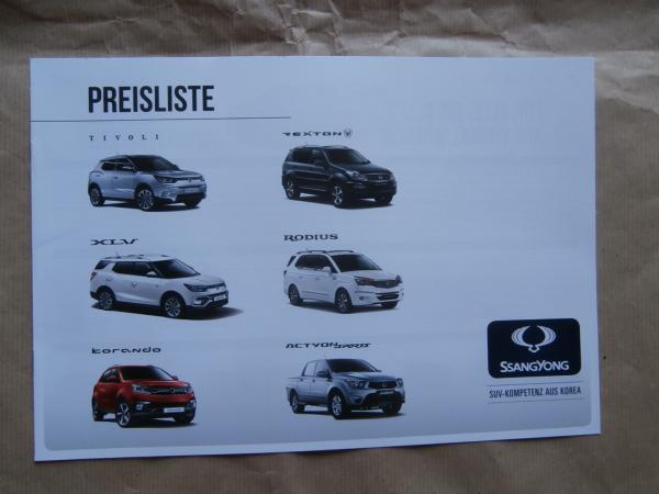 SsangYong Rexton Tivoli XLV Rodius korando Actyon Sports April 2017 Preisliste