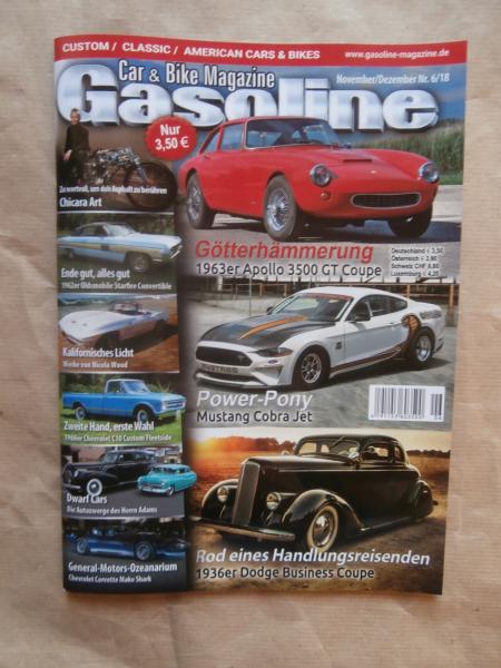 Gasoline Car & Bike Magazin 6/2018 Mustang cobra Jet, 63er Apollo 3500 GT Coupé,Chevrolet C10 Custom Fleetside