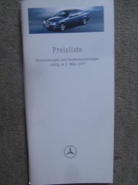 Mercedes Benz Preisliste 3.3.1997 W202 W210 W140 R170 R129 W208 BR638