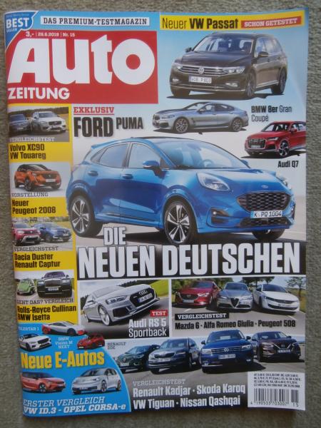 Auto Zeitung 15/2019 Audi RS5 Sportback, Vergleich: Mazda6 vs. Giulia vs. 508,