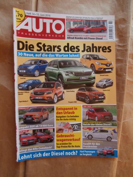 Auto Strassenverkehr 14/2016 Mazda6 Skyactiv-D 175AWD vs. Octravia RS 4x4 Kombi,Mada3 Skyactiv-D 105,Space Star 1.2,