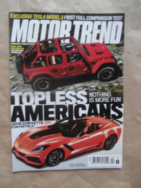 Motor Trend 2/2018 Jeep Wrangler,Corvette ZR1,Chevrolet Bolt EV vs. Nissan Leaf S vs. Tesla Model3,BMW X3