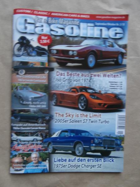 Gasoline Car & Bike Magazin 5/2018 Iso Grifo,67er Lincoln Continental,Saleen S7 Twin Turbo,75er Dodge Charger SE