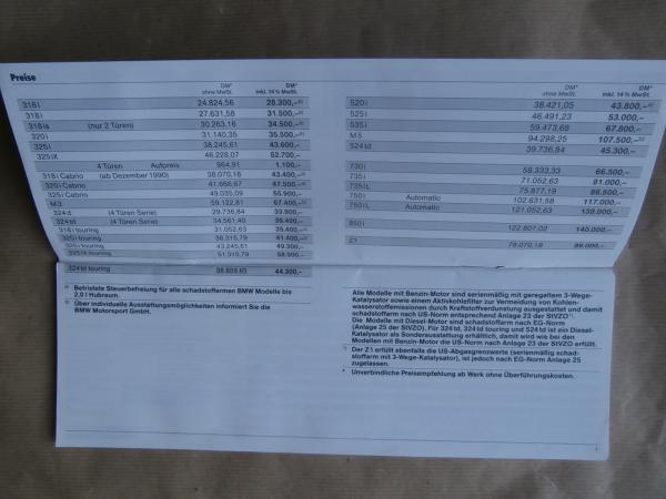 BMW 316i-325iX,Cabrio,Touring,M3,520i-M5 E34,730i-750iL E32,850i E31,Z1 Roadster 25. Oktober 1990