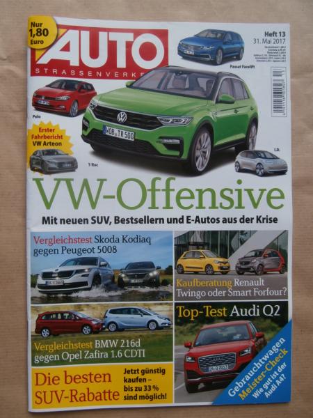 Auto Strassenverkehr 13/2017 BMW 216d F46 Gran Tourer vs. Zafira 1.6CRDi,Q2 1.4TFSI, 5008 BlueHdi 180 vs. Kodiaq 2.0TDI,