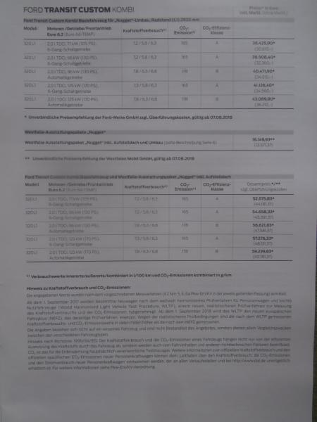 Ford Transit Custom Kombi M1 Basisfahrzeug Westfalen Mobil Nugget Umbau 7.August 2018