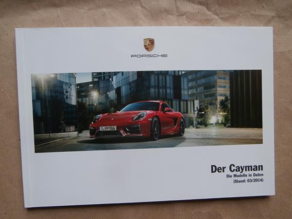 Porsche Cayman +S +GTS Preisliste März 2014 NEU