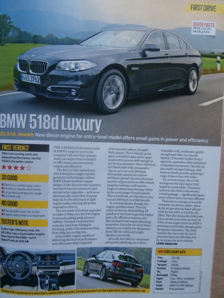 Autocar 10/2014 Cadillac ATS Coupé,Qoros 3 Elegance, BMW 518d Luxury G30,Volvo V40 T5 Geartronic,Mini F55 Cooper D,