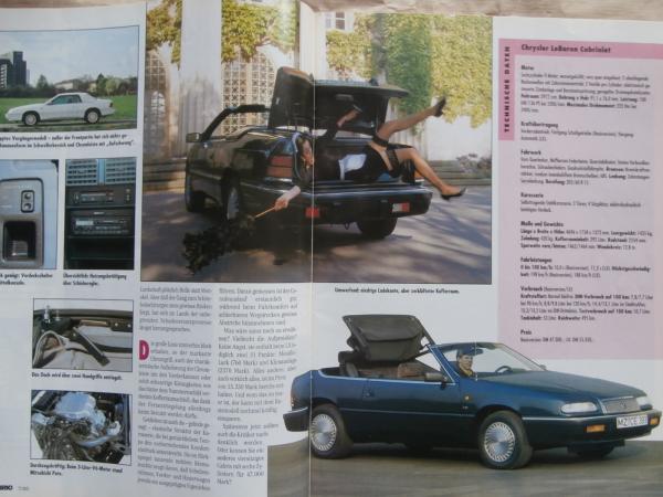 Cabrio Revue 7/1993 Chrysler LeBaron,Elia Clio Cabrio, Porsche 911 Speedster,Austin-Healey,Corvette, Kadett E Cabriolet,
