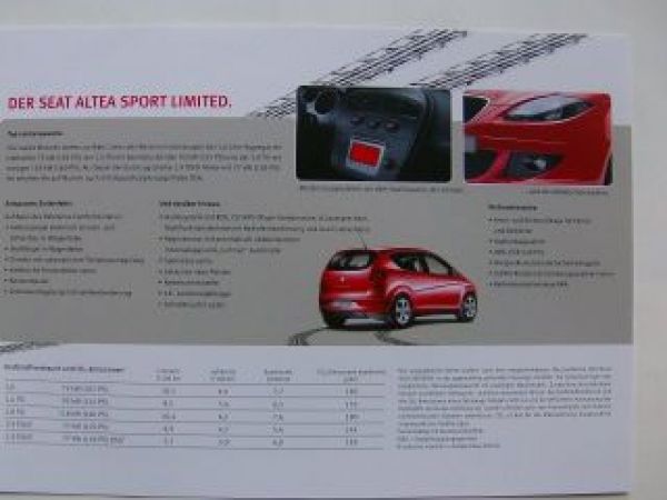 Seat Altea Sport-/Comfort Limited Prospekt 7/2008 NEU