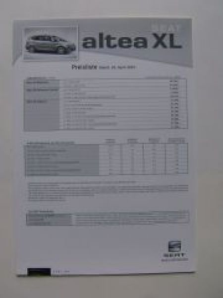 Seat Altea XL Preisliste 11/2006 NEU