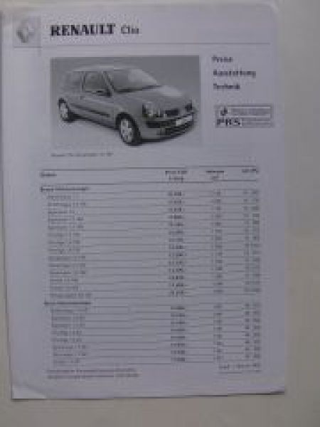 Renault Clio Preisliste 1.Februar 2002