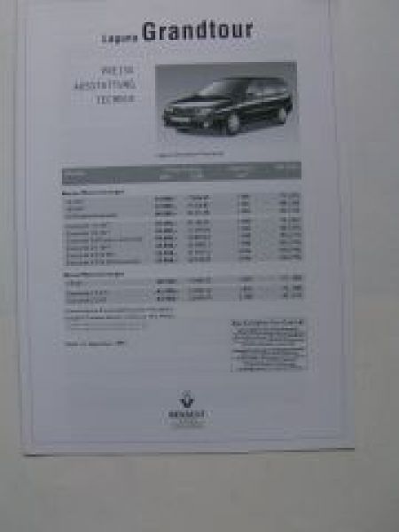 Renault Laguna Grandtour Preisliste +Concorde +Diesel 9/1999 NEU