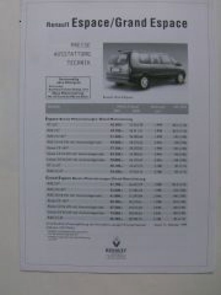 Renault Espace/Grand Espace Preisliste 13.10.1999 NEU