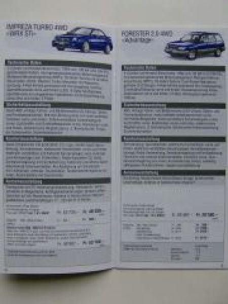 Subaru Preisliste 11.9.2001 Justy Impreza Forester Legacy Outbac